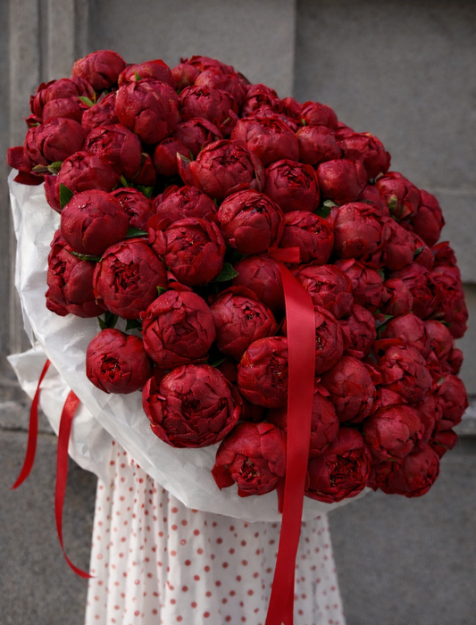 101 ROUGE RED PEONIES