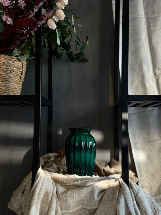 RIBBED EMERALD VASE