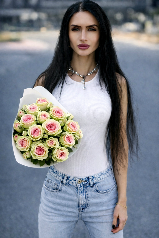 SPRAY ROSE GREEN WITH PINK 70 CM