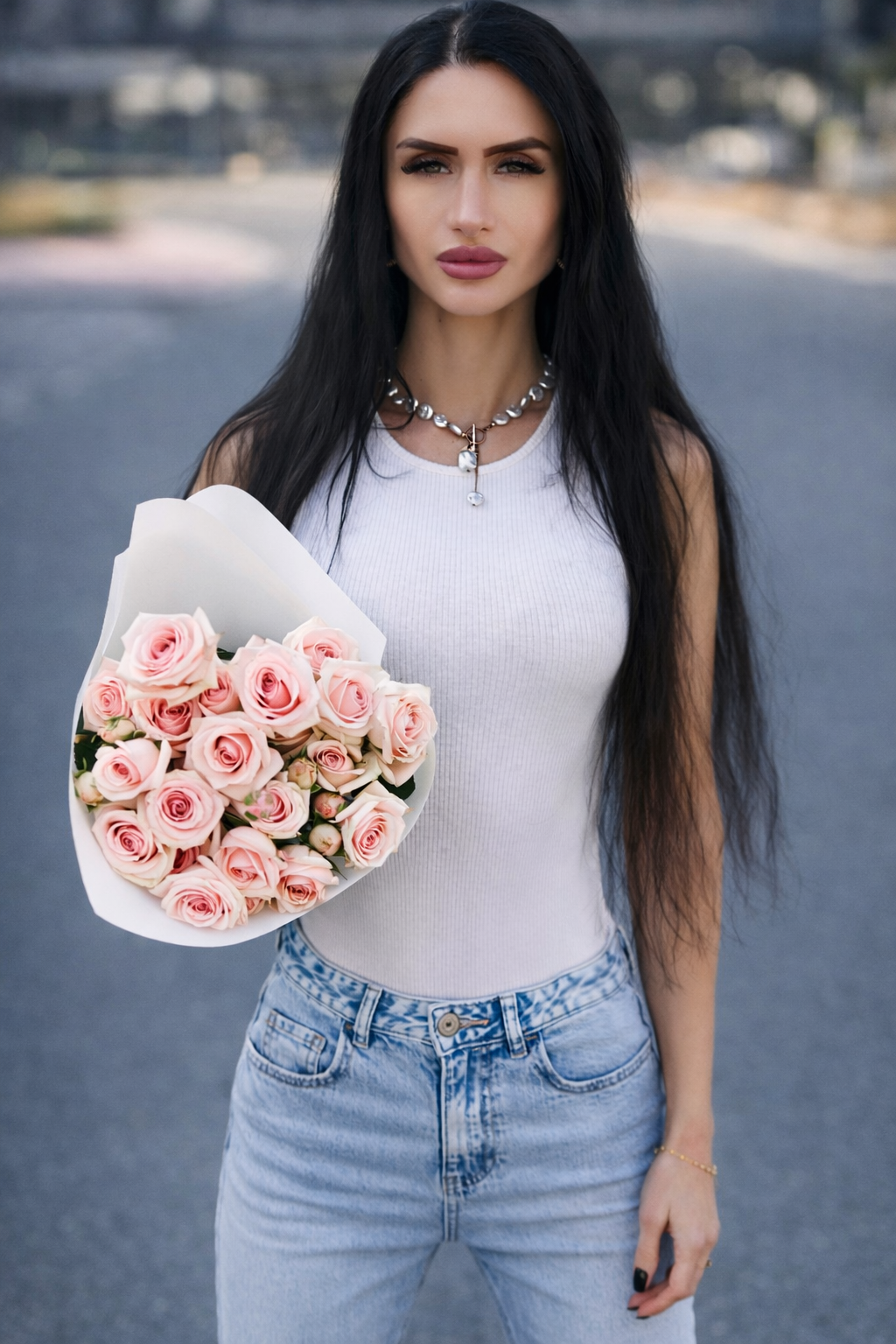 SPRAY ROSE STAR BLUSH PINK 70 CM