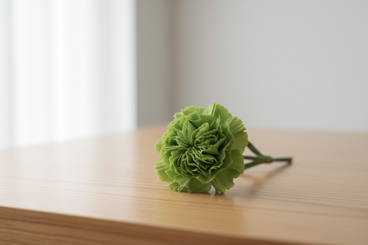 one piece Carnation Green on table