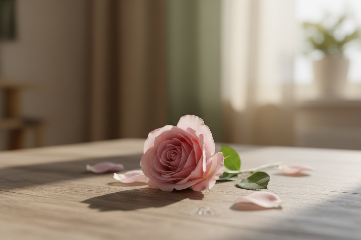 One rose on table 