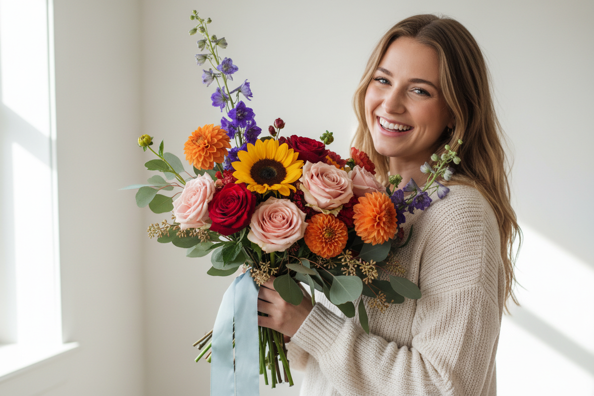 Smiling girl with Bouquet 